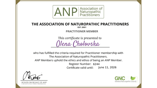 Fully accredited member of The Association of Naturopathic Practitioners (mANP)