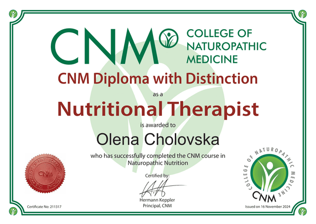 Nutritional Therapist Diploma with Distinction